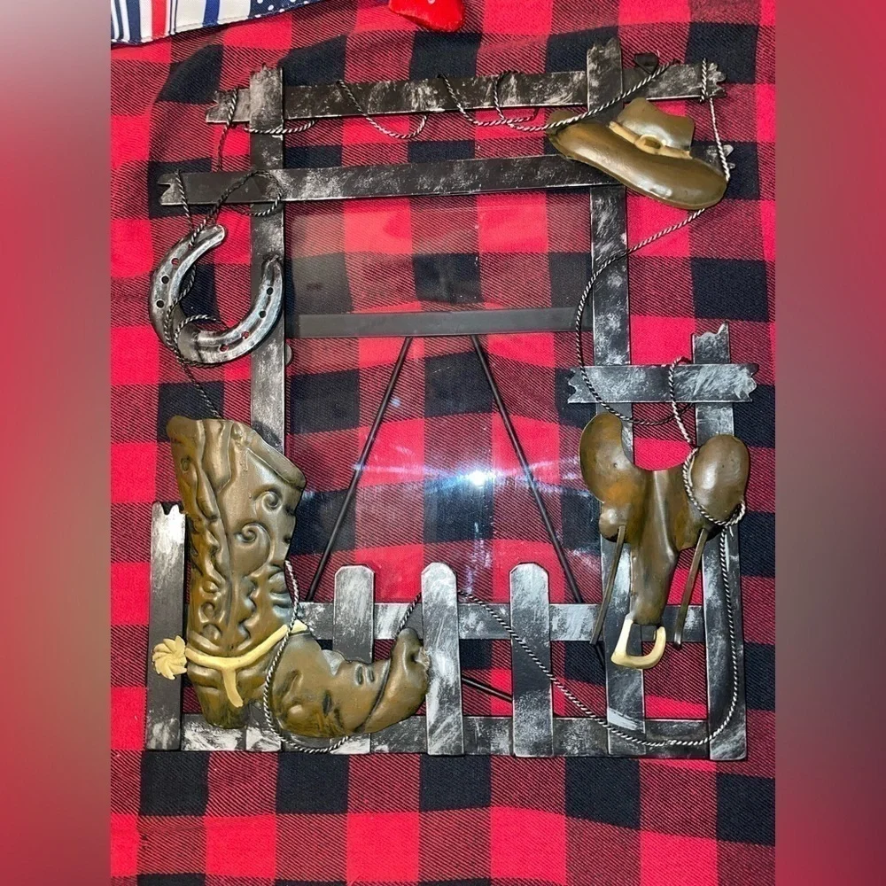 Vintage Hand Crafted Country Boots, Saddle, Hat Steel 8x10 10 Picture Frame